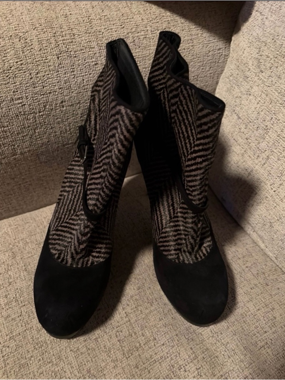 Yves Saint Laurent Black and Brown Herringbone Ankle Booties